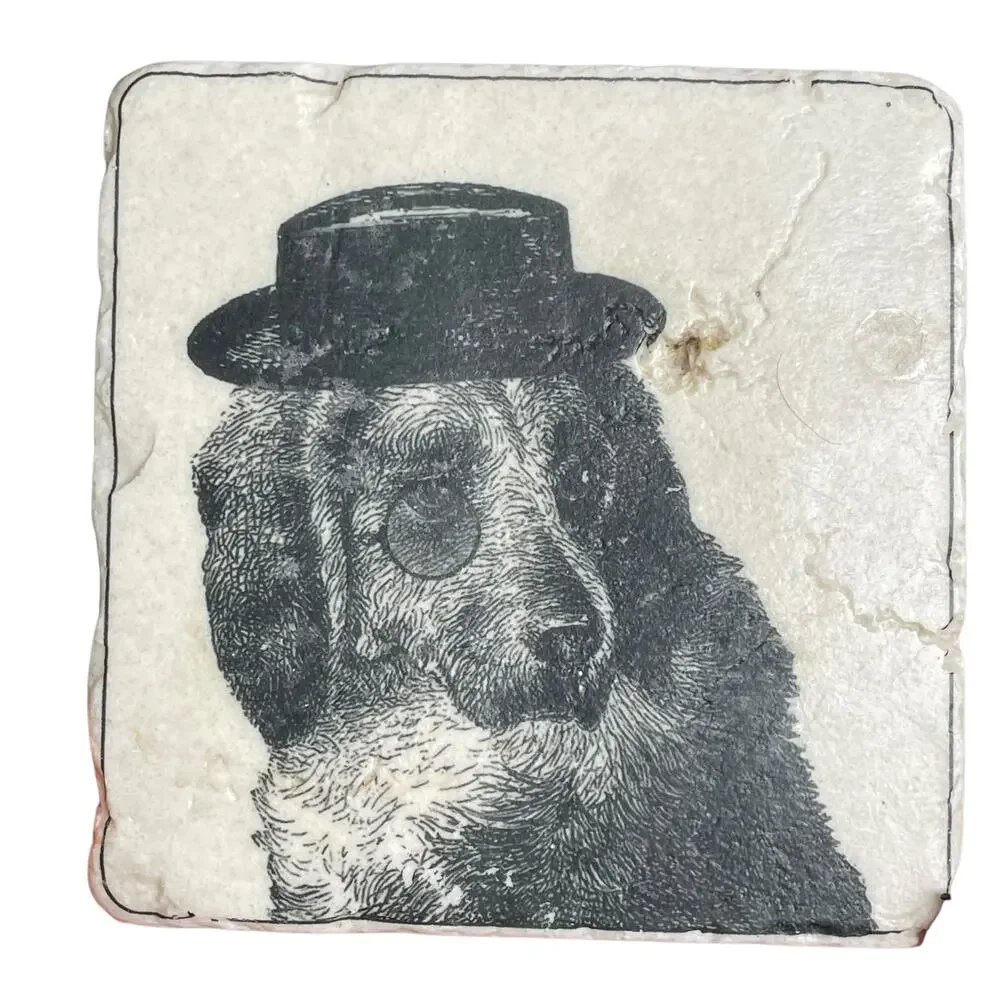 Anthropomorphic Animal Stone Tile Coasters Dog Cat Owl Rabbit Drawing Image READ